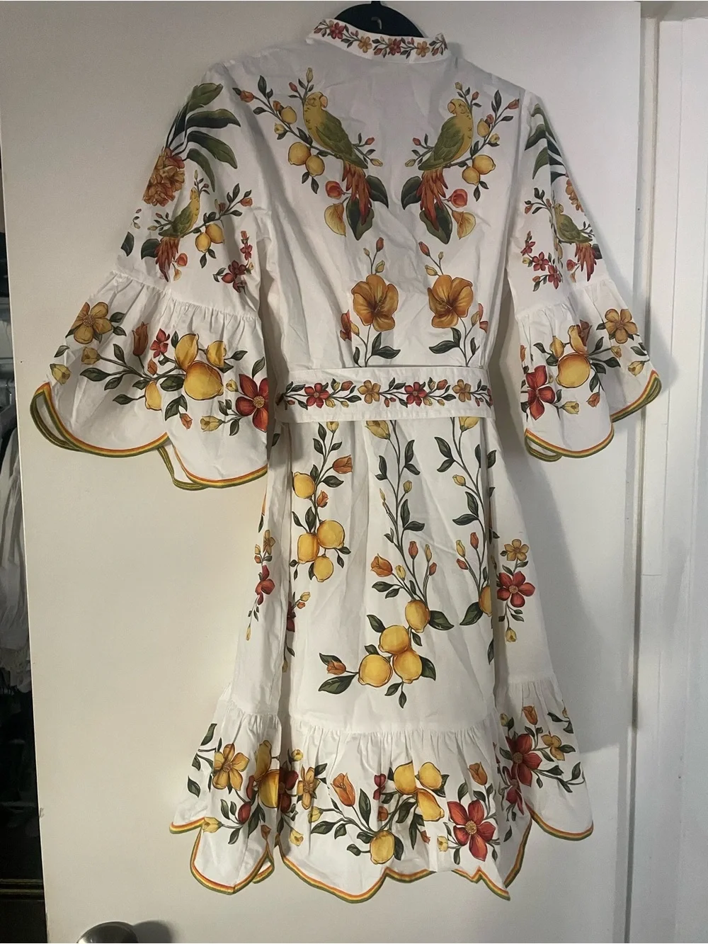 Anthropologie FARM Rio White Lemon & Green Leaf Tie-Waist Mini Dress - Picture 2 of 3